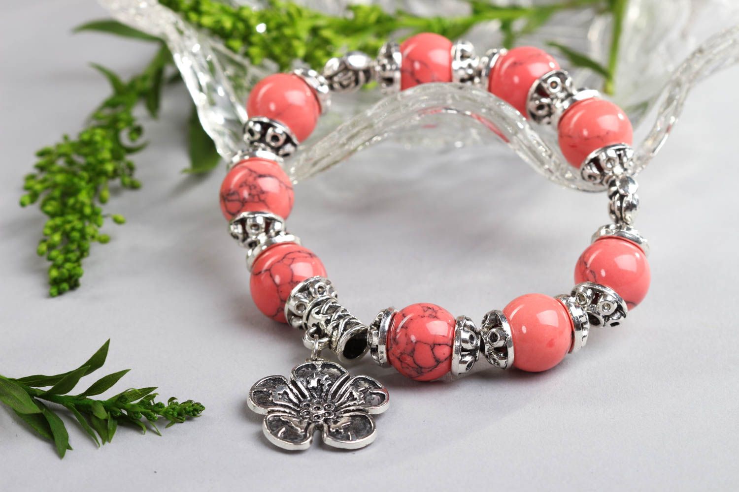 Vintage bracelet handmade coral bracelet jewelry with natural stones for women photo 1