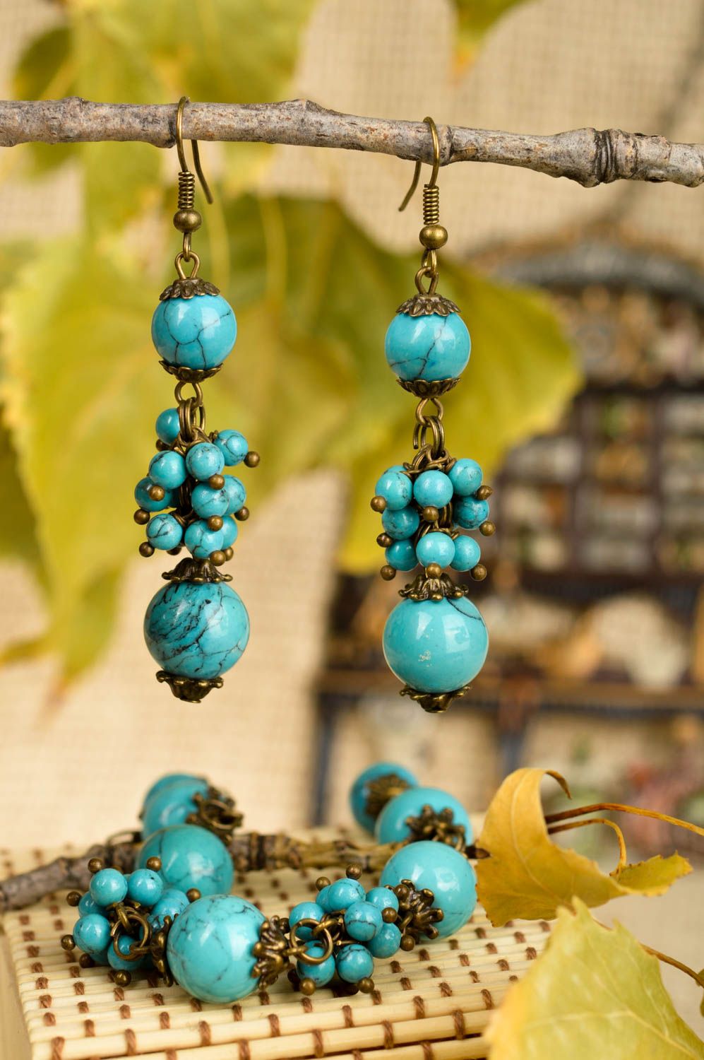 Handmade gemstone jewelry set beaded earrings bracelet designs gifts for her photo 1