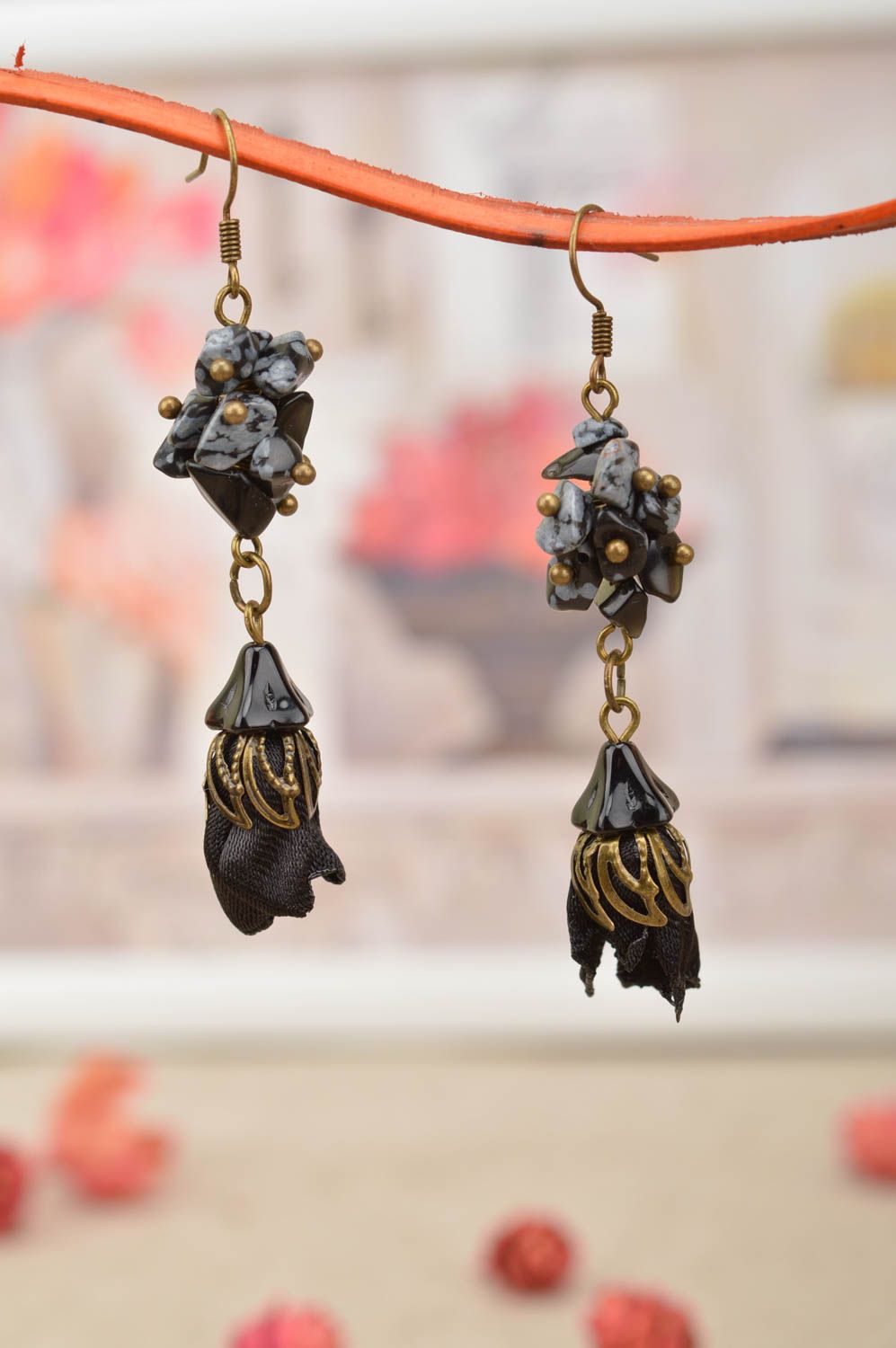 Beautiful handmade earrings black stylish jewelry long designer accessories photo 1