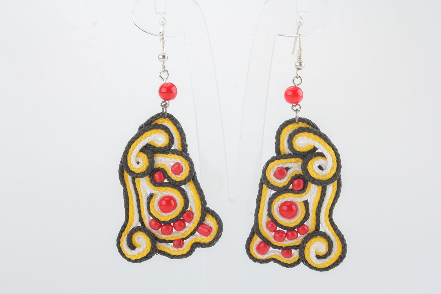 Soutache earrings with decorative stones photo 1