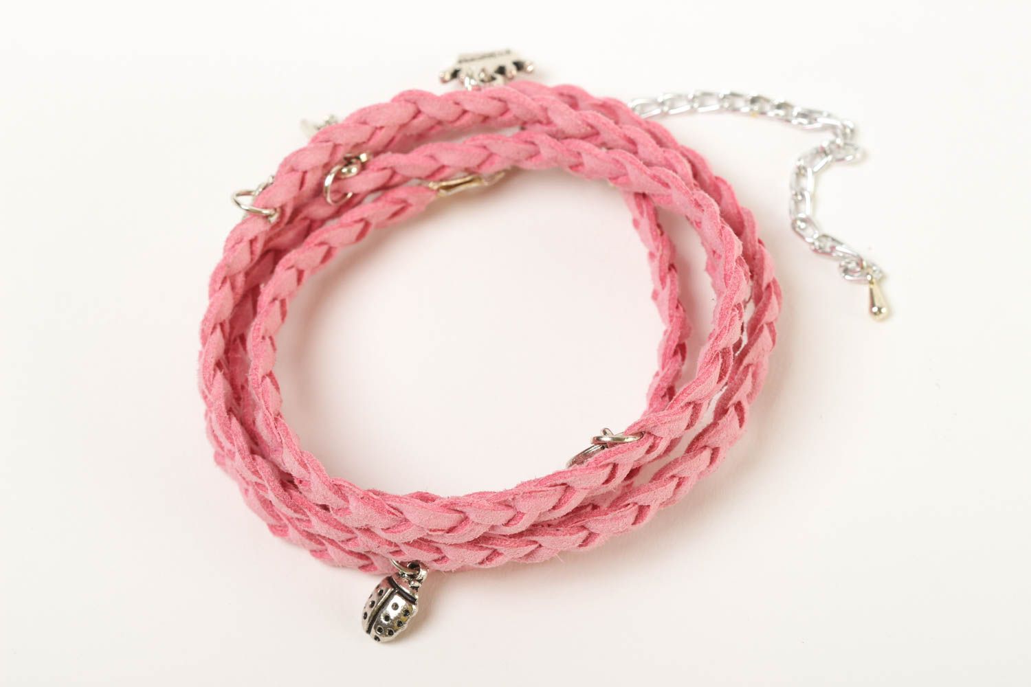 Bracelet rose Bijou fait main cordons de daim avec breloques Cadeau pour femme photo 2