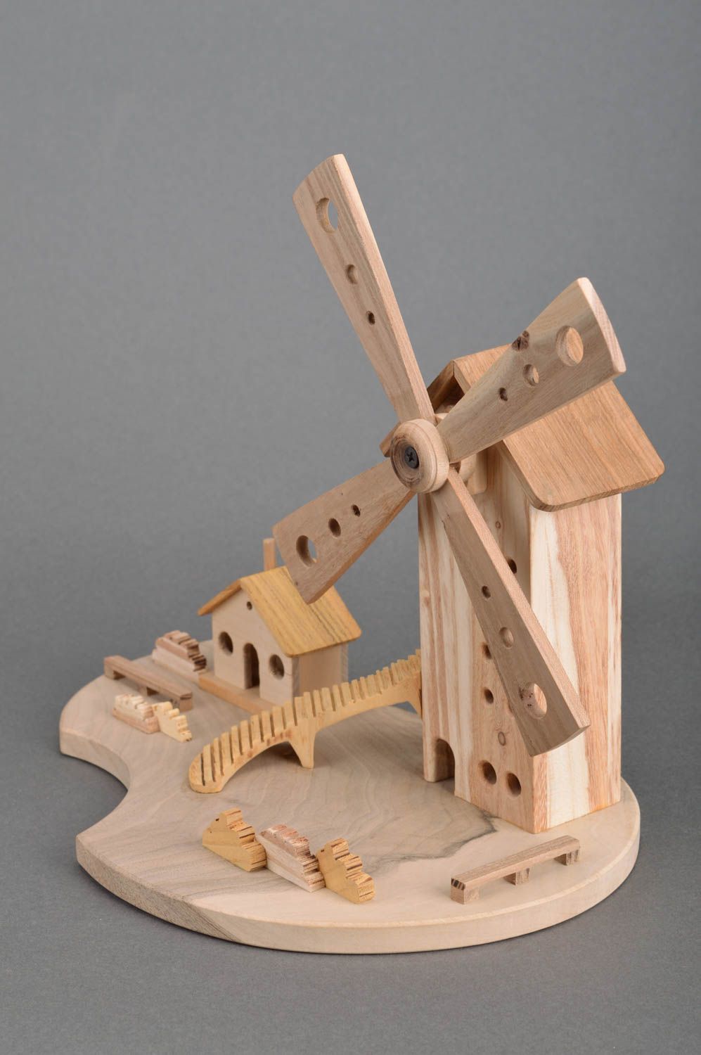 Beautiful handmade designer wooden figurine of mill for desktop decor photo 2