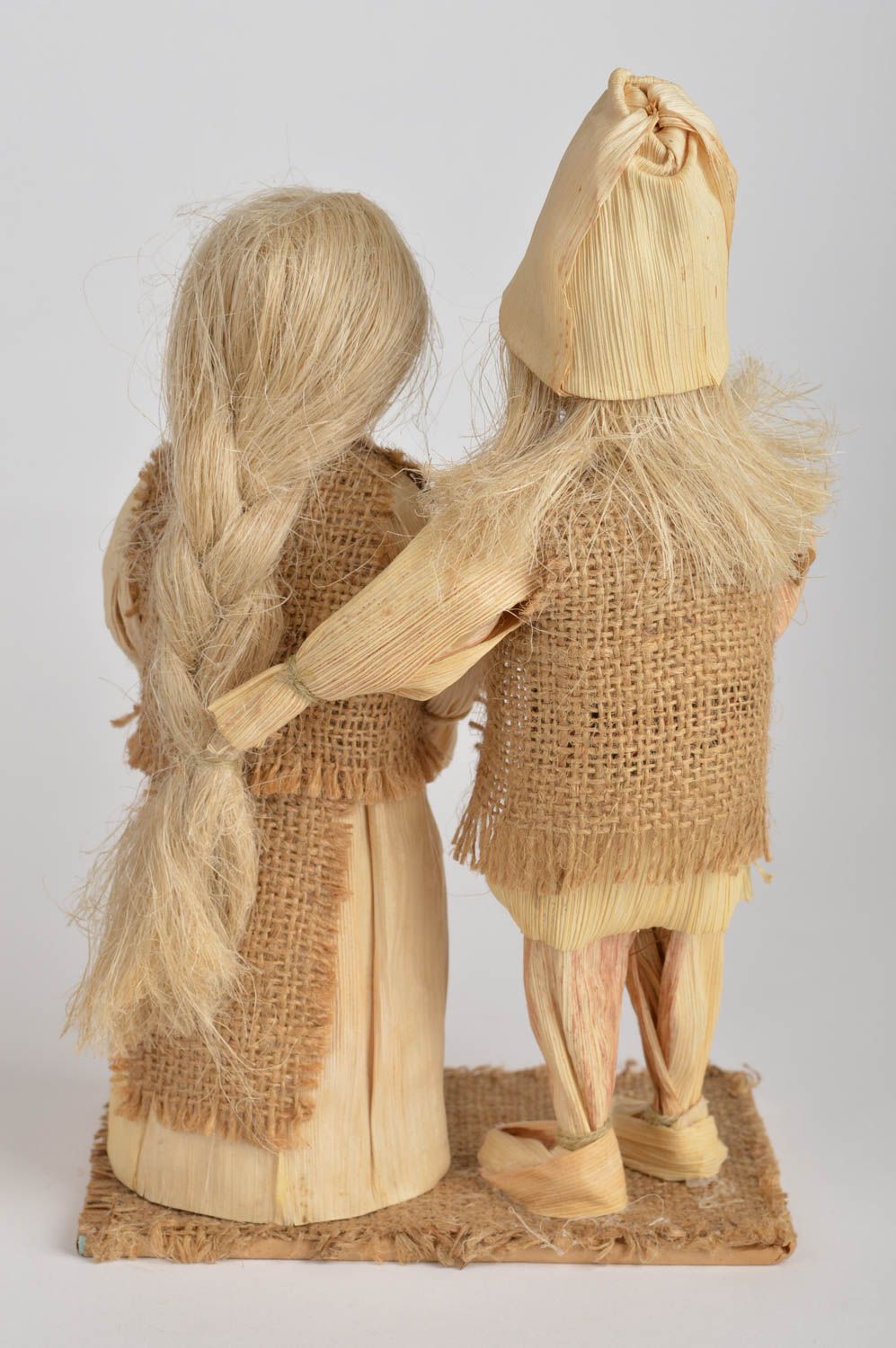 Set of 2 handmade designer woven interior figurines Couple in Love folk dolls photo 3
