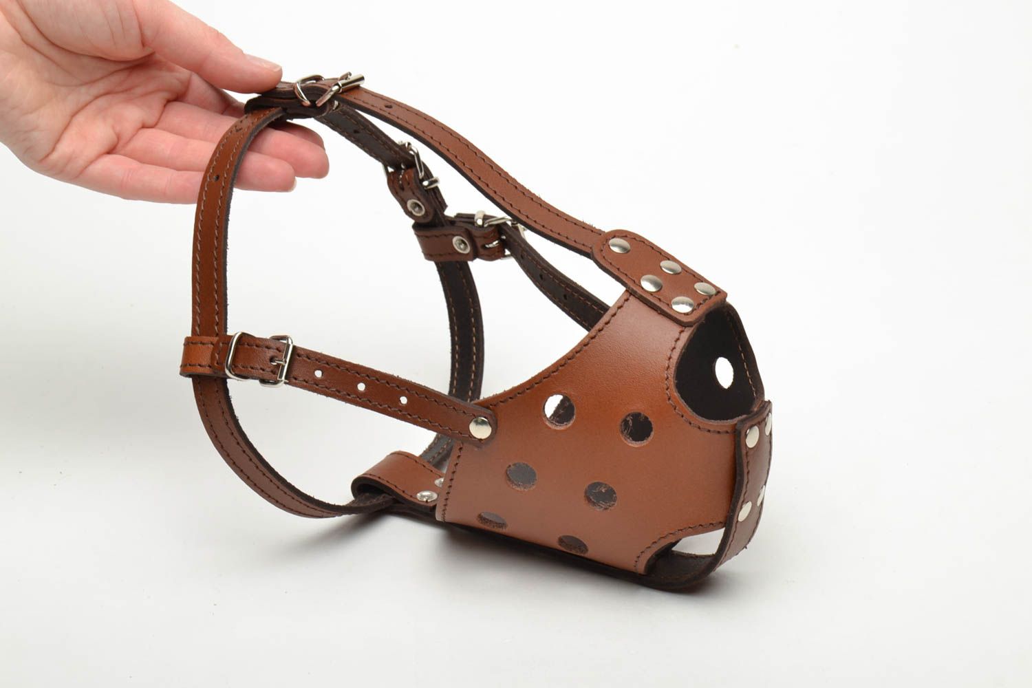 Brown leather muzzle for boxer dog photo 5