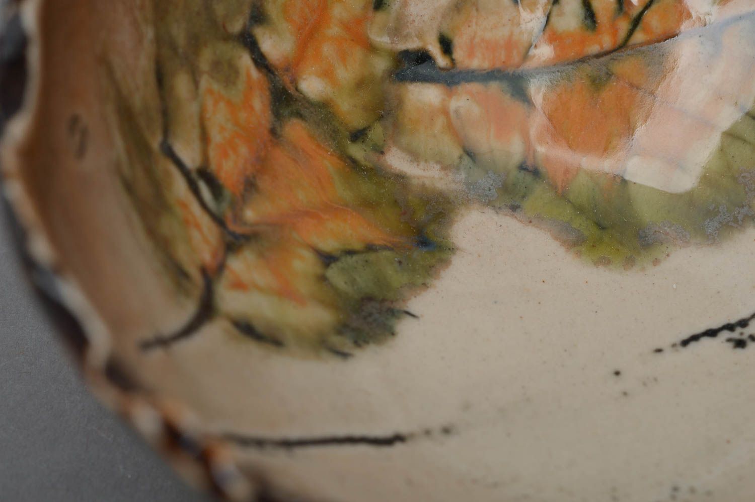 Круглый фарфоровый салатник ручной работы расписанный глазурью оригинальный фото 2