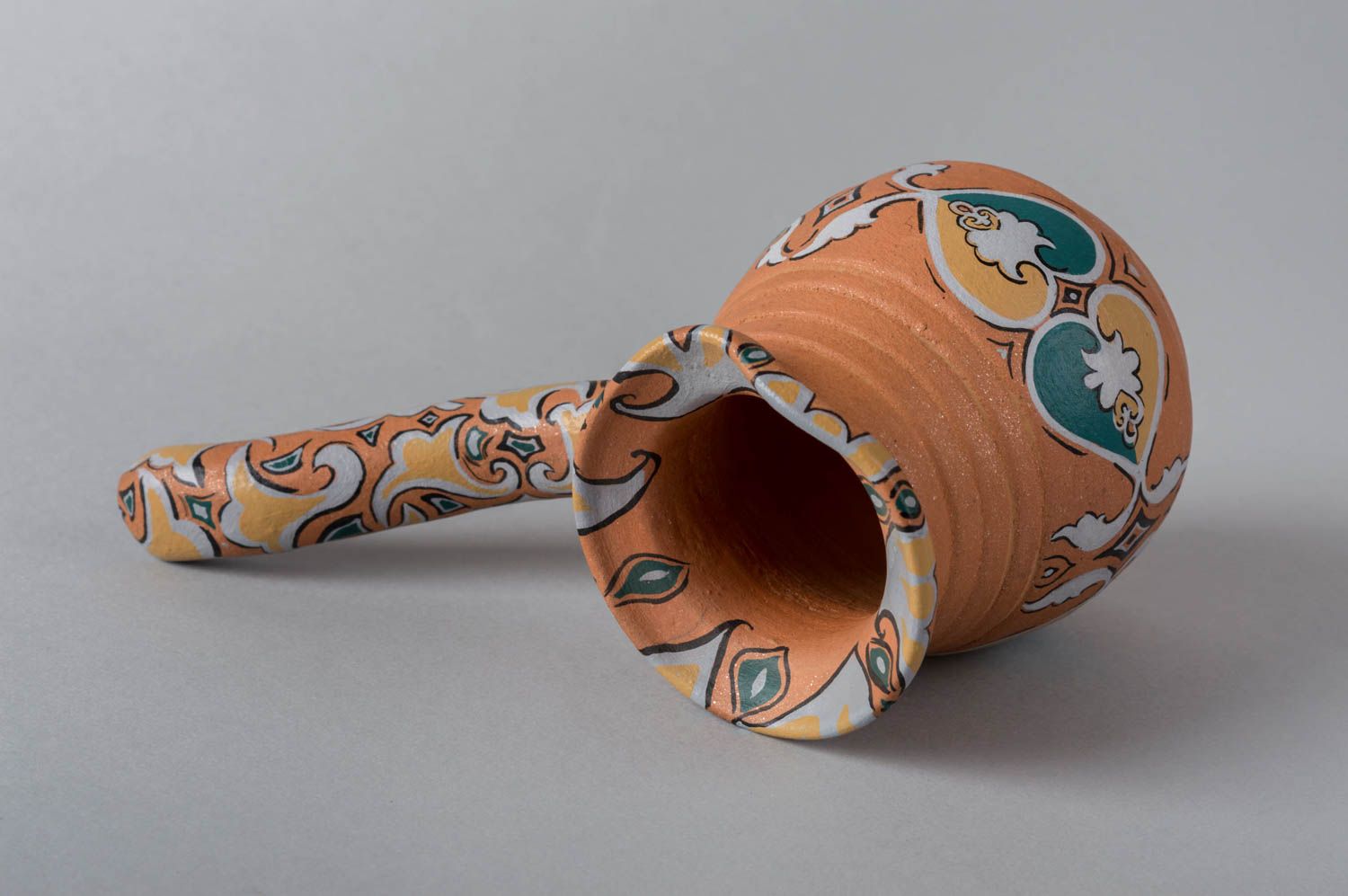 Керамическая турка с авторской росписью в этническом стиле ручной работы фото 4
