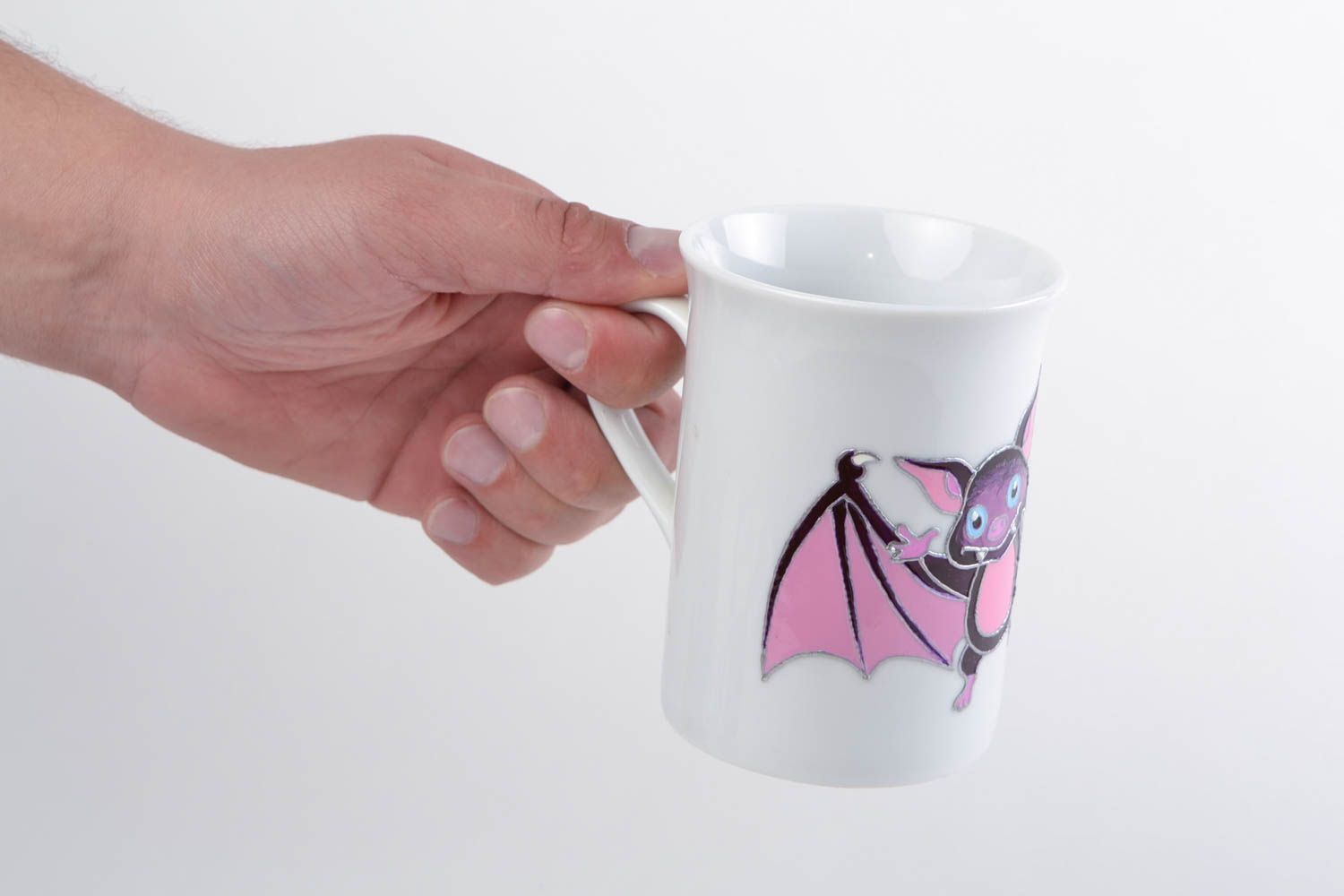 Tall ceramic cup with pink bat print 15 oz, 0,54 lb photo 2