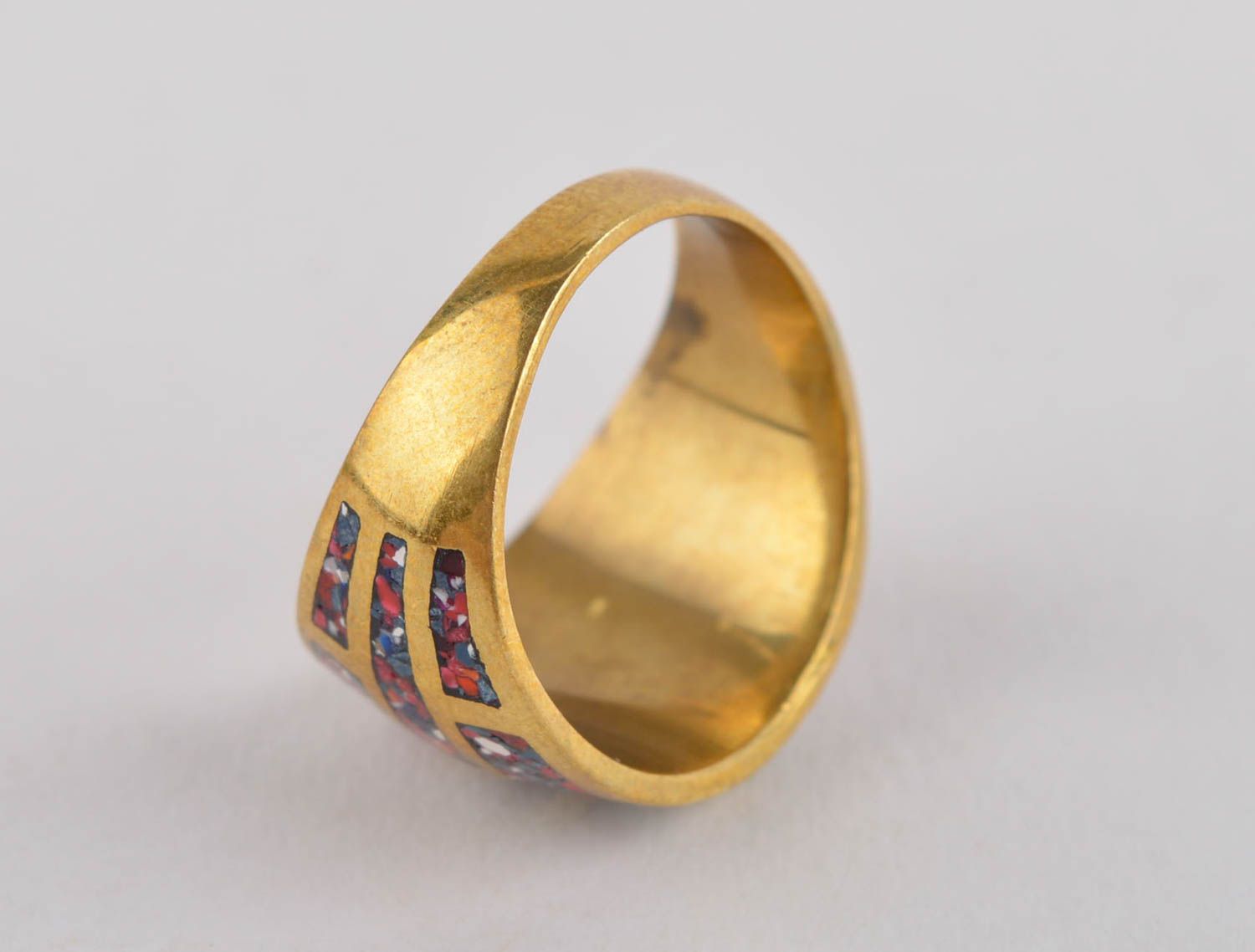 Кольцо ручной работы украшение из латуни модное кольцо широкое с самоцветами фото 5