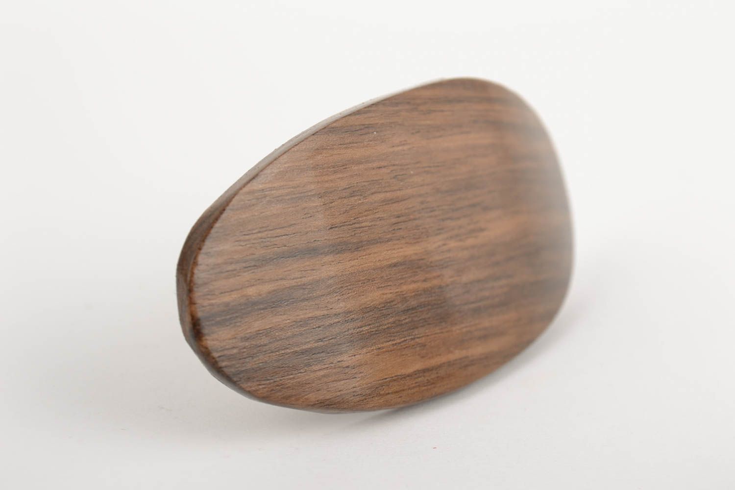 Cute hair jewelry Beautiful brown handmade wooden automatic barrette of oval shape photo 3