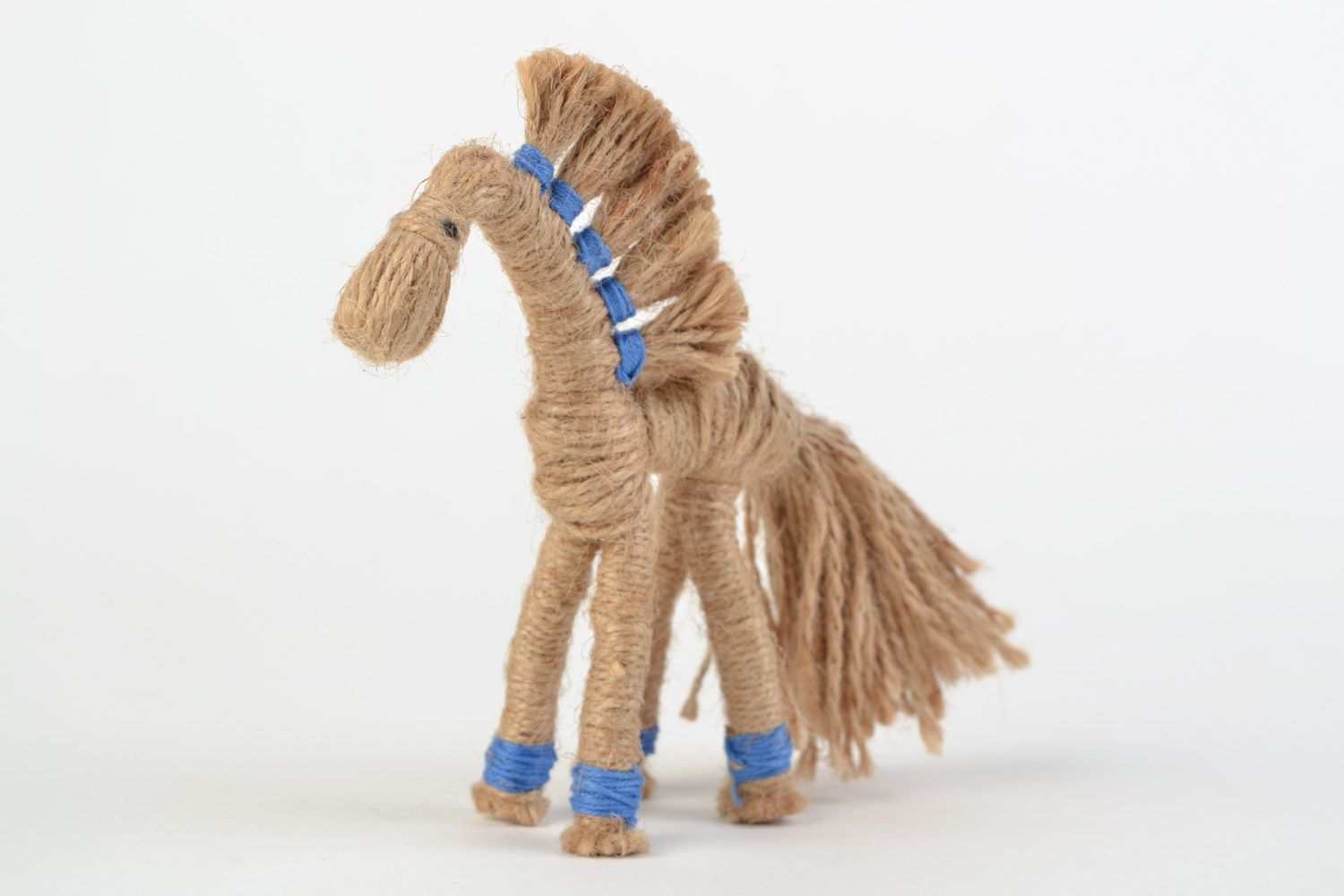 Handmade toy Horse woven of waxed cord and string in Ukrainian ethnic style photo 4