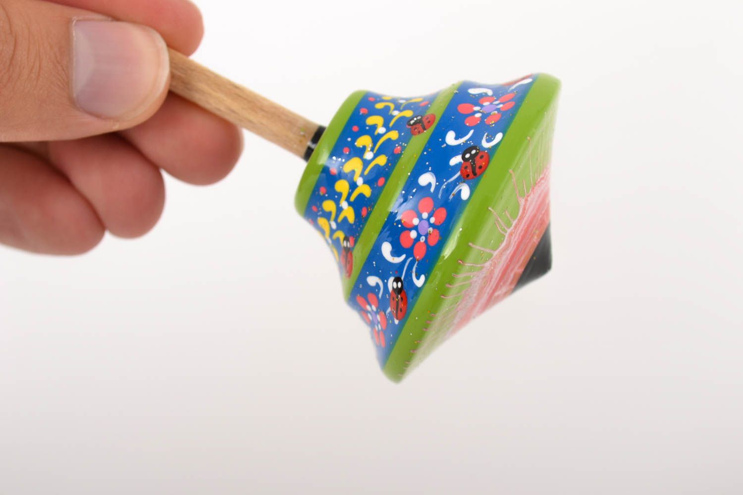 Игрушка из дерева ручной работы юла игрушка детская юла с красочными узорами фото 3