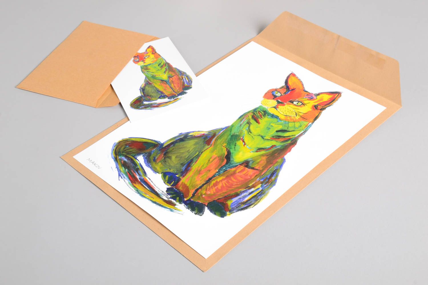 Tableau design Carte de voeux fait main avec chats multicolores Cadeau original photo 3