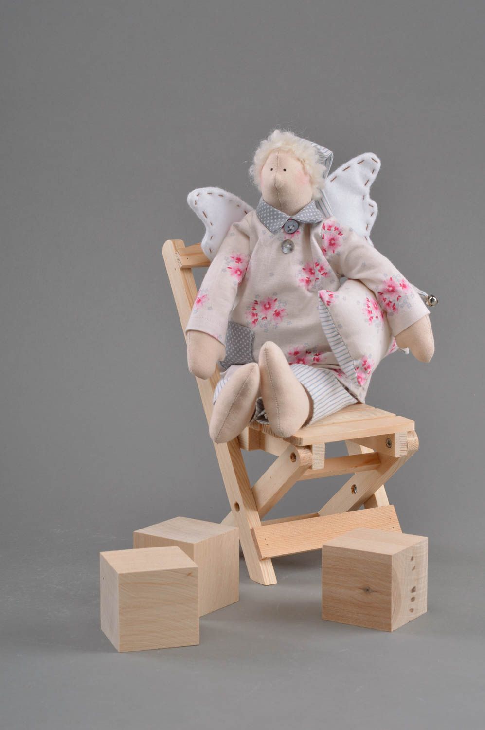 Handmade toy sewn of cotton beautiful Sleepy Angel present for children photo 1