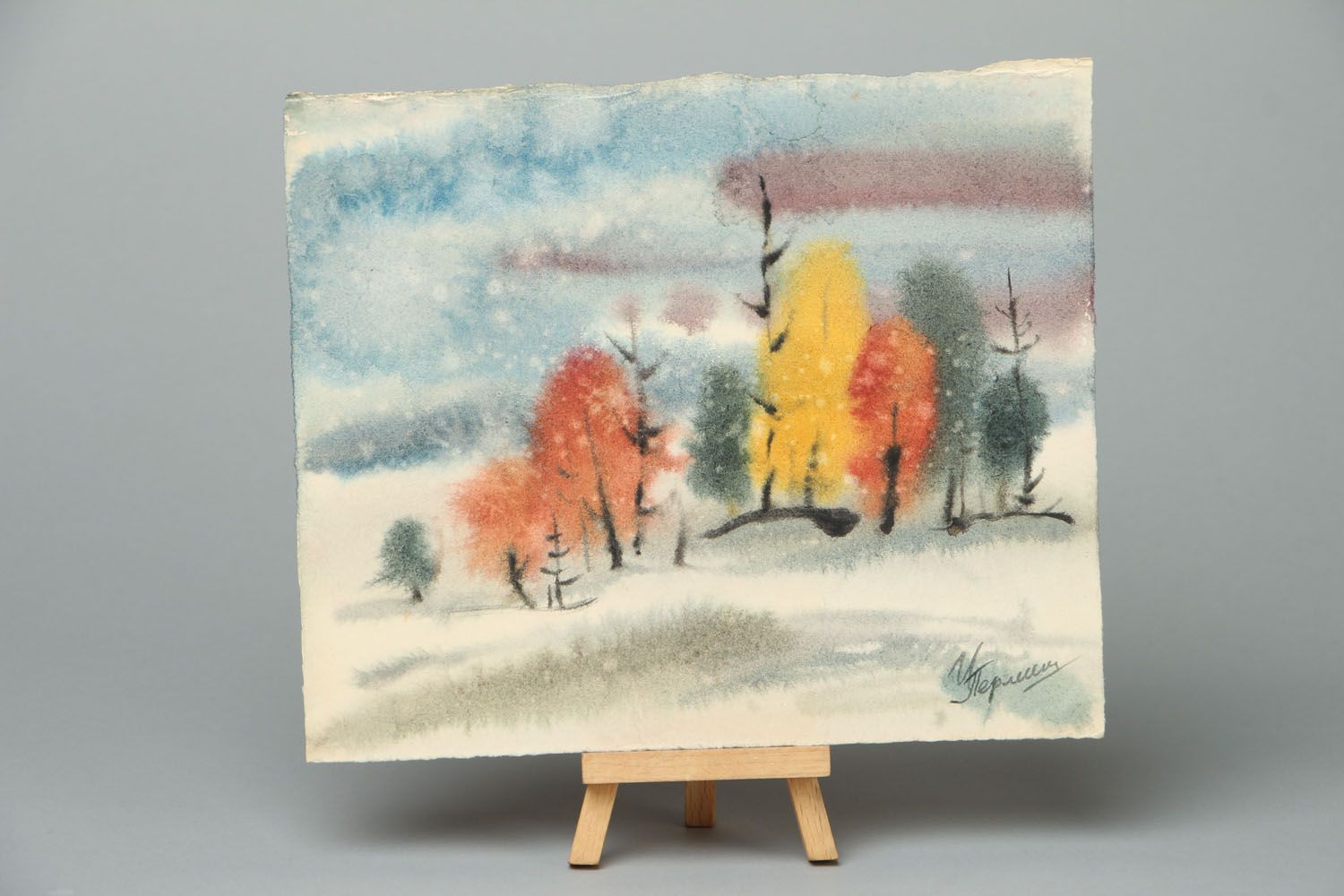 Wall watercolor painting Wet Winter photo 1