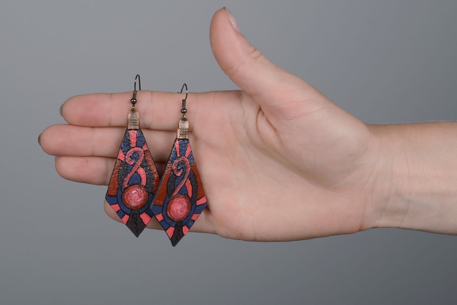 Long earrings made of leather with ornament  photo 5