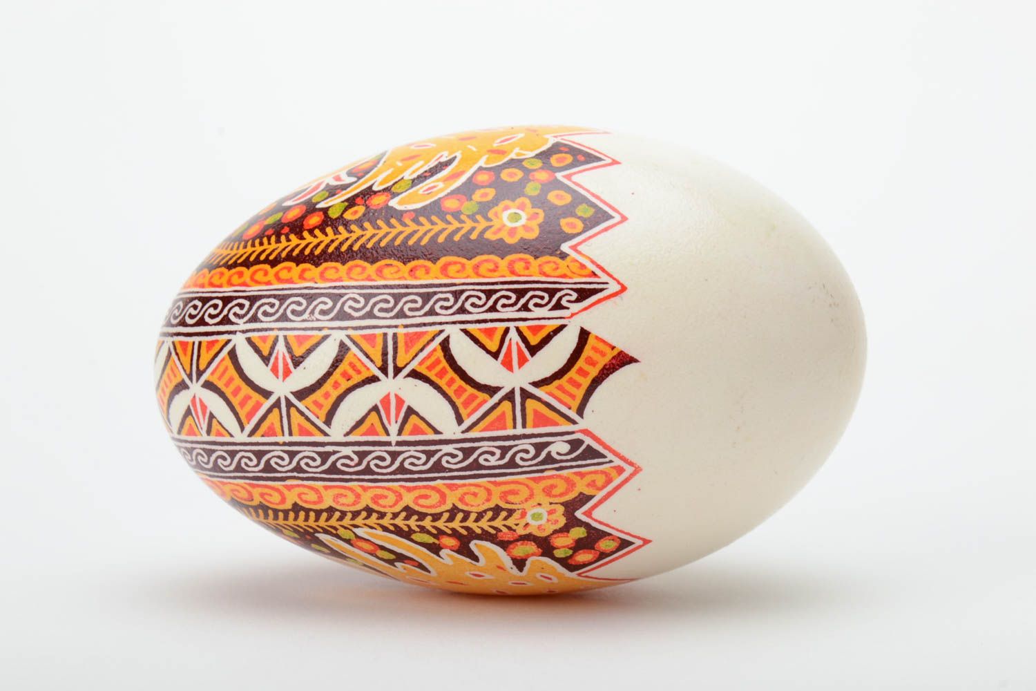 Пасхальное яйцо гусиное расписанное в восковой технике  анилиновыми красками фото 3