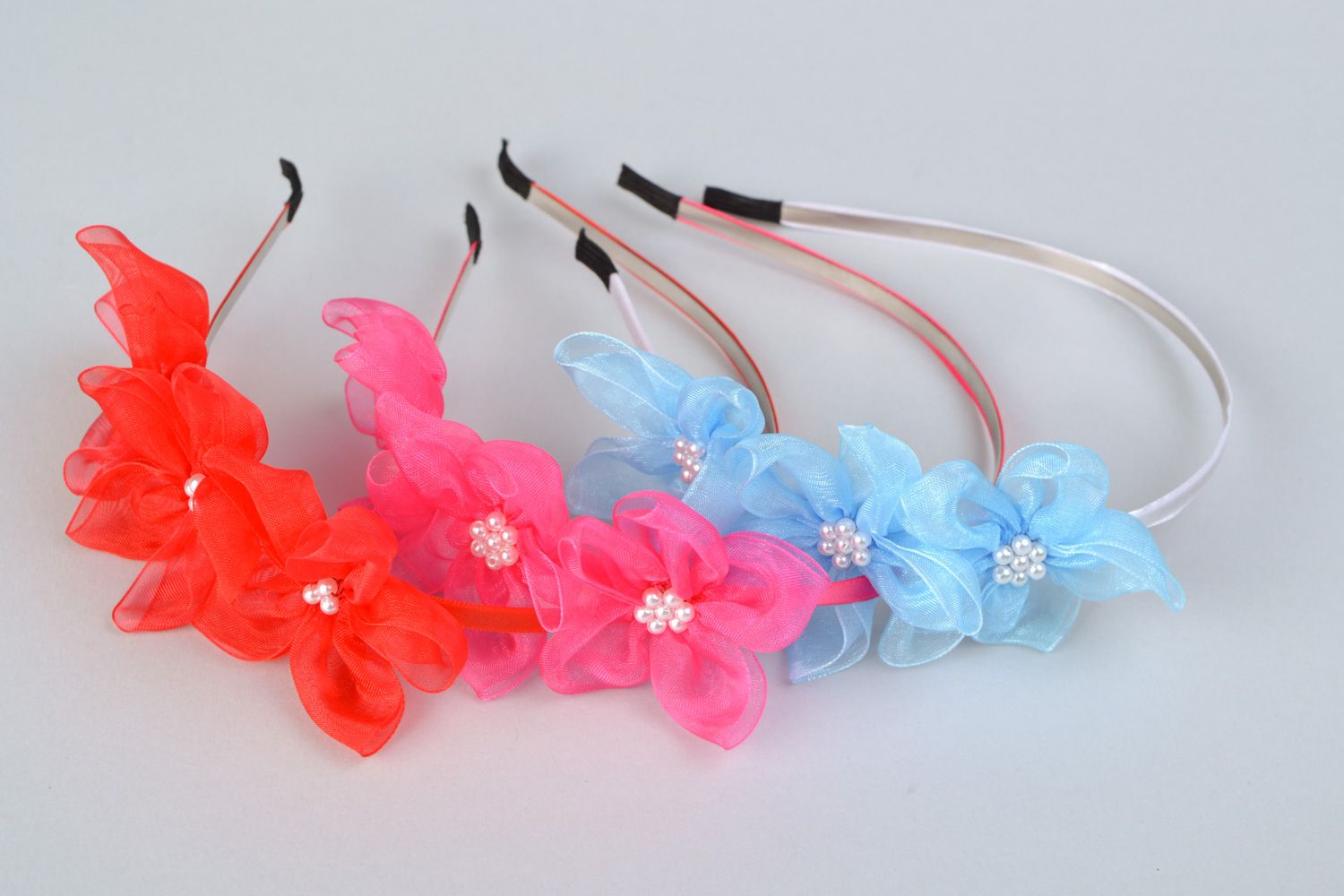 Set of handmade textile flower headbands 3 items photo 1