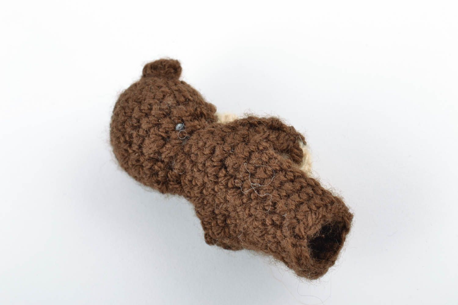 Small handmade crochet puppet toy brown bear for home theater photo 5