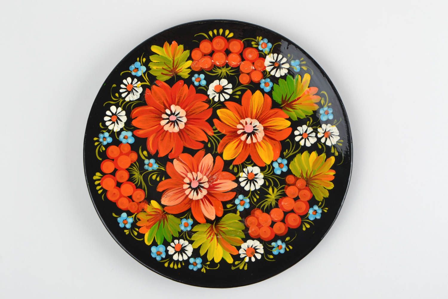 Декоративная деревянная тарелка с Петриковской росписью для интерьера хэнд мэйд фото 5