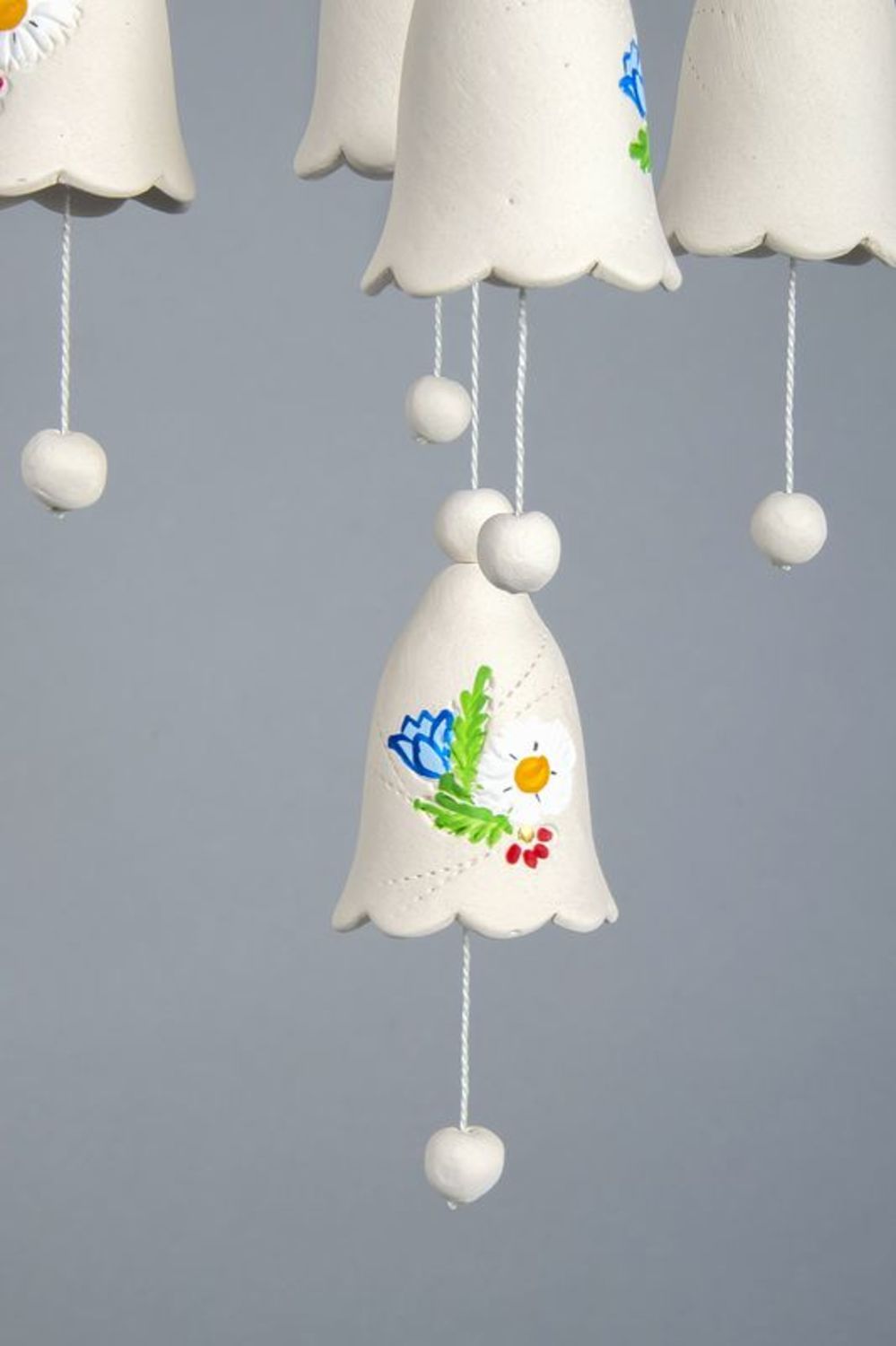Ceramic hanging bells with beads photo 2
