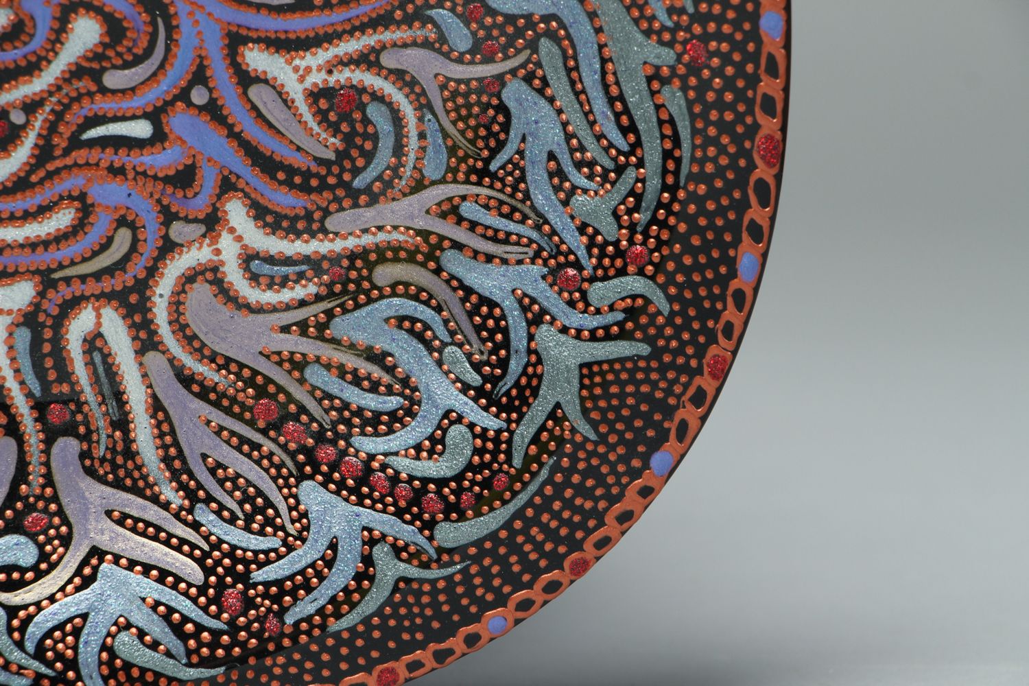 Стеклянная тарелка с витражной росписью орнамент фото 2
