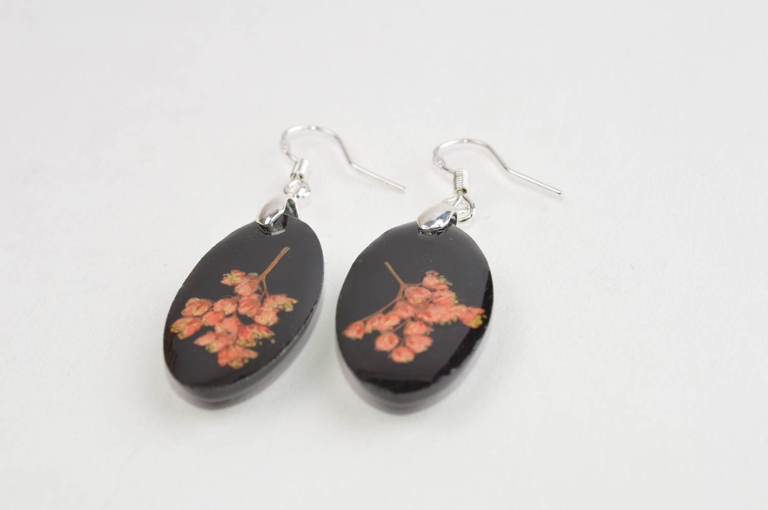 Украшение ручной работы модные серьги с сухоцветами красивые серьги черные фото 2