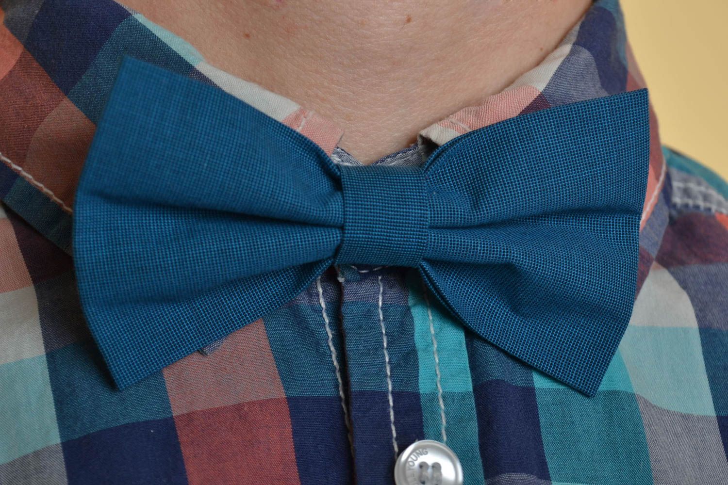 Stylish cotton bow tie with adjustable strap handmade blue men's accessory photo 1