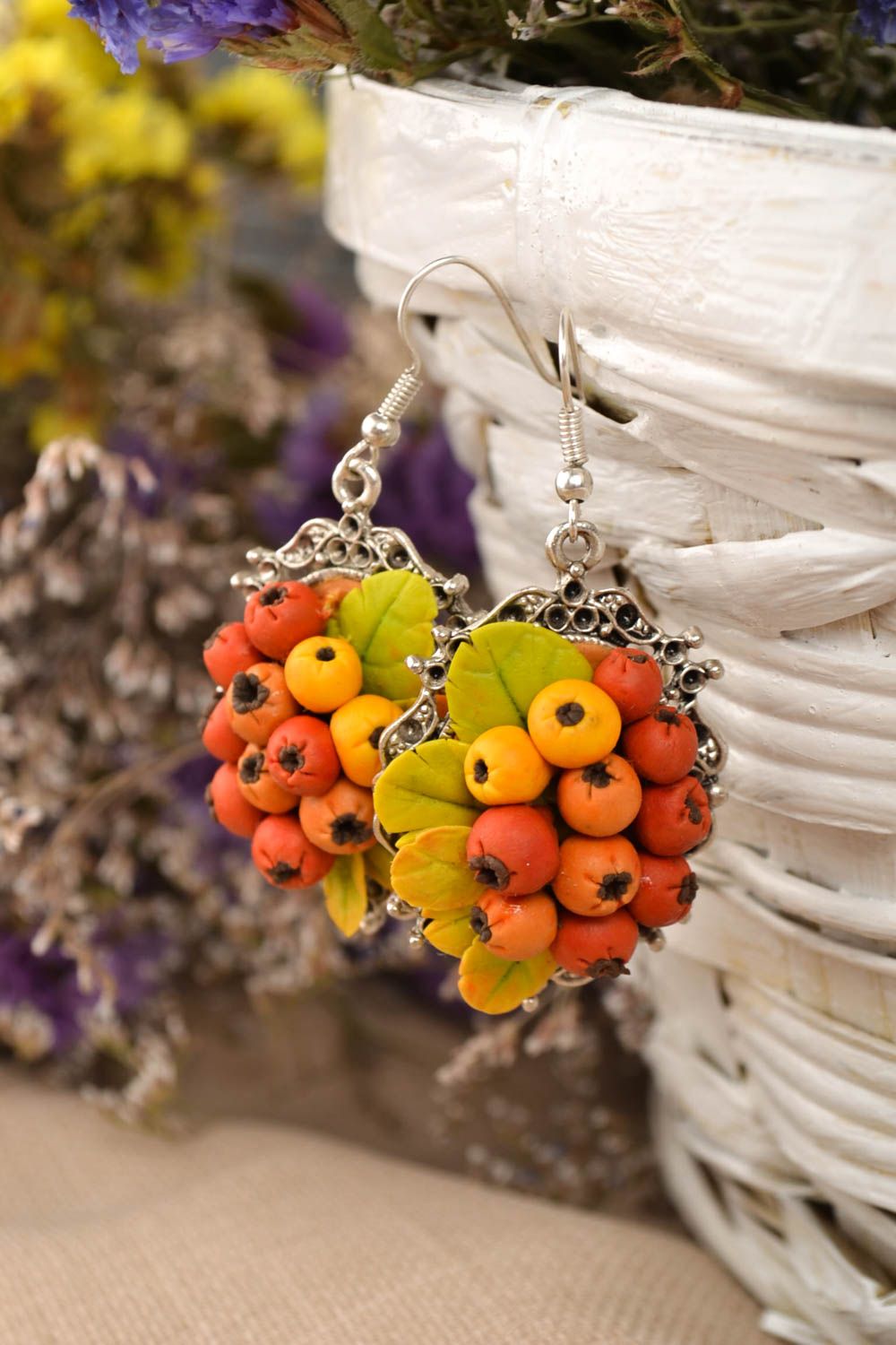 Flower earrings handmade long earrings molded porcelain earrings for women photo 1