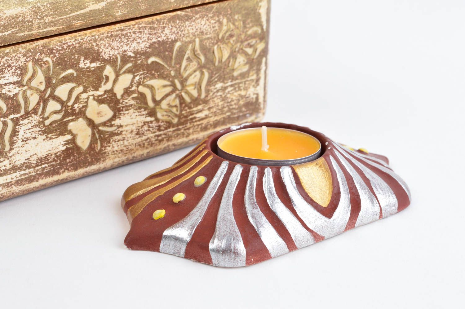 Kerzenhalter für Teelichter handmade Kerzenständer Teelicht braun Deko aus Gips foto 1