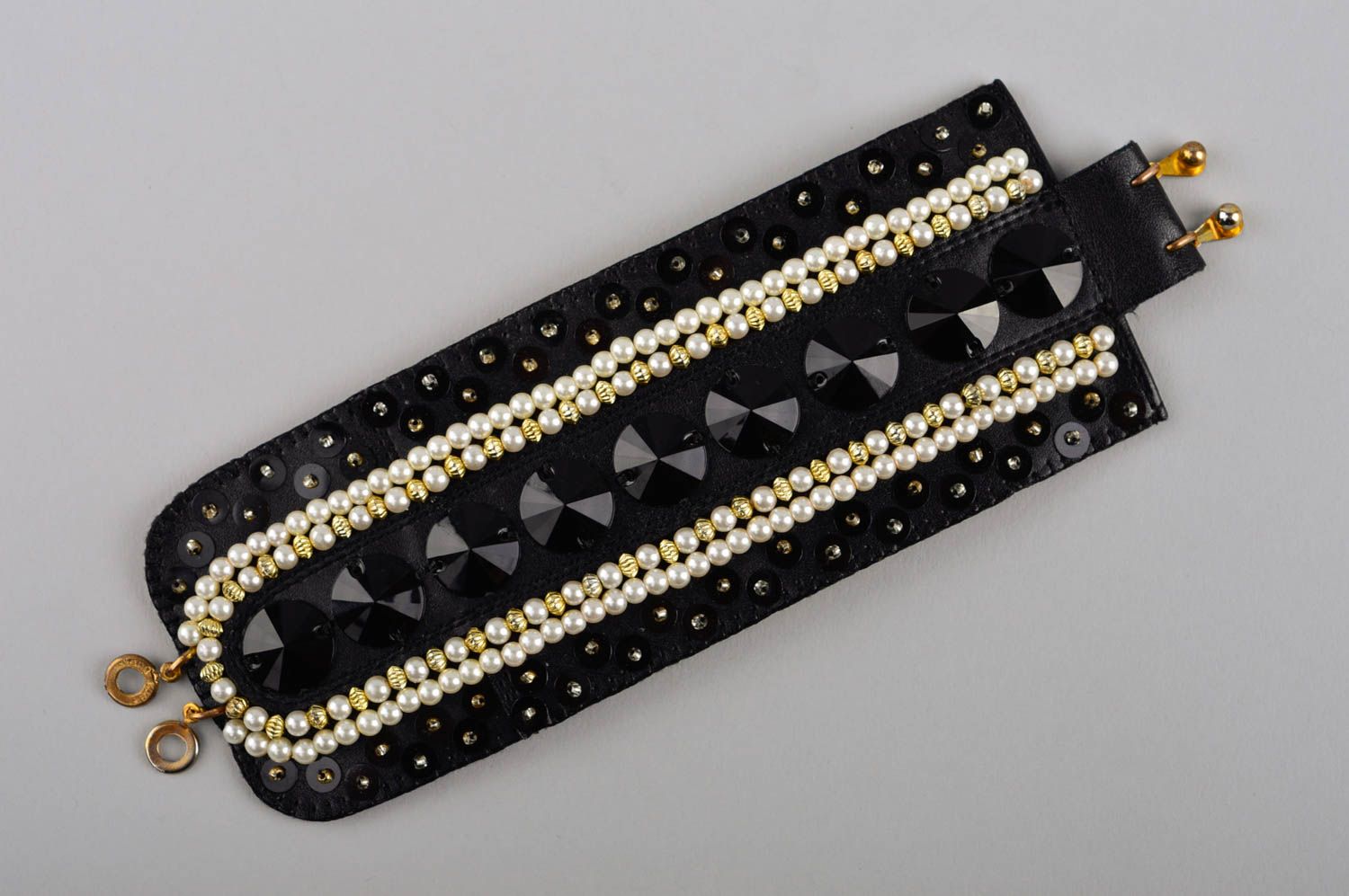 Bracelet fantaisie Bijou fait main noir cuir design de soirée Cadeau femme photo 4
