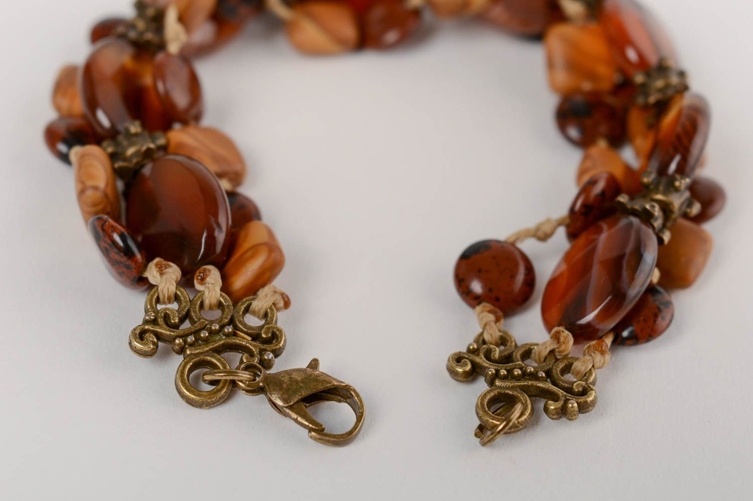 Handmade designer brown wrist bracelet with natural jasper and agate stones photo 3