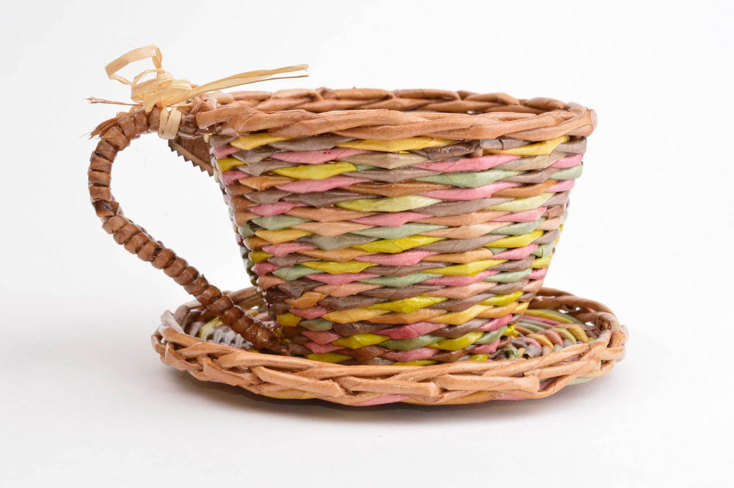 Подставка для цветов хенд мейд плетеная корзинка в виде чашки кашпо для цветов фото 3