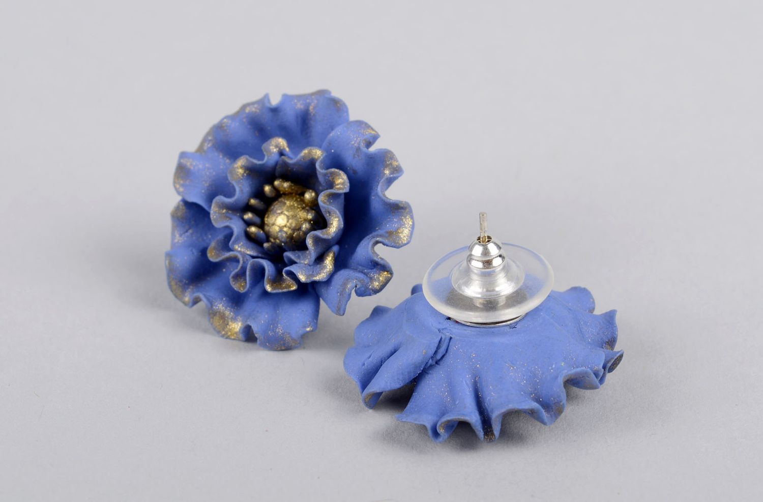 Handmade Ohrringe Stecker Blumen Ohrringe hochwertiger Modeschmuck in Blau  foto 5