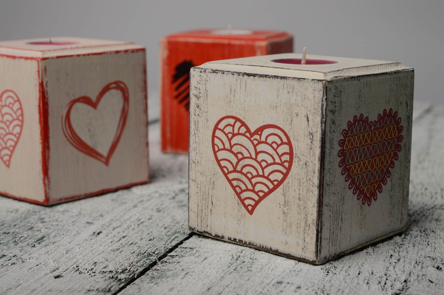 Handmade wooden candlestick Hearts photo 2