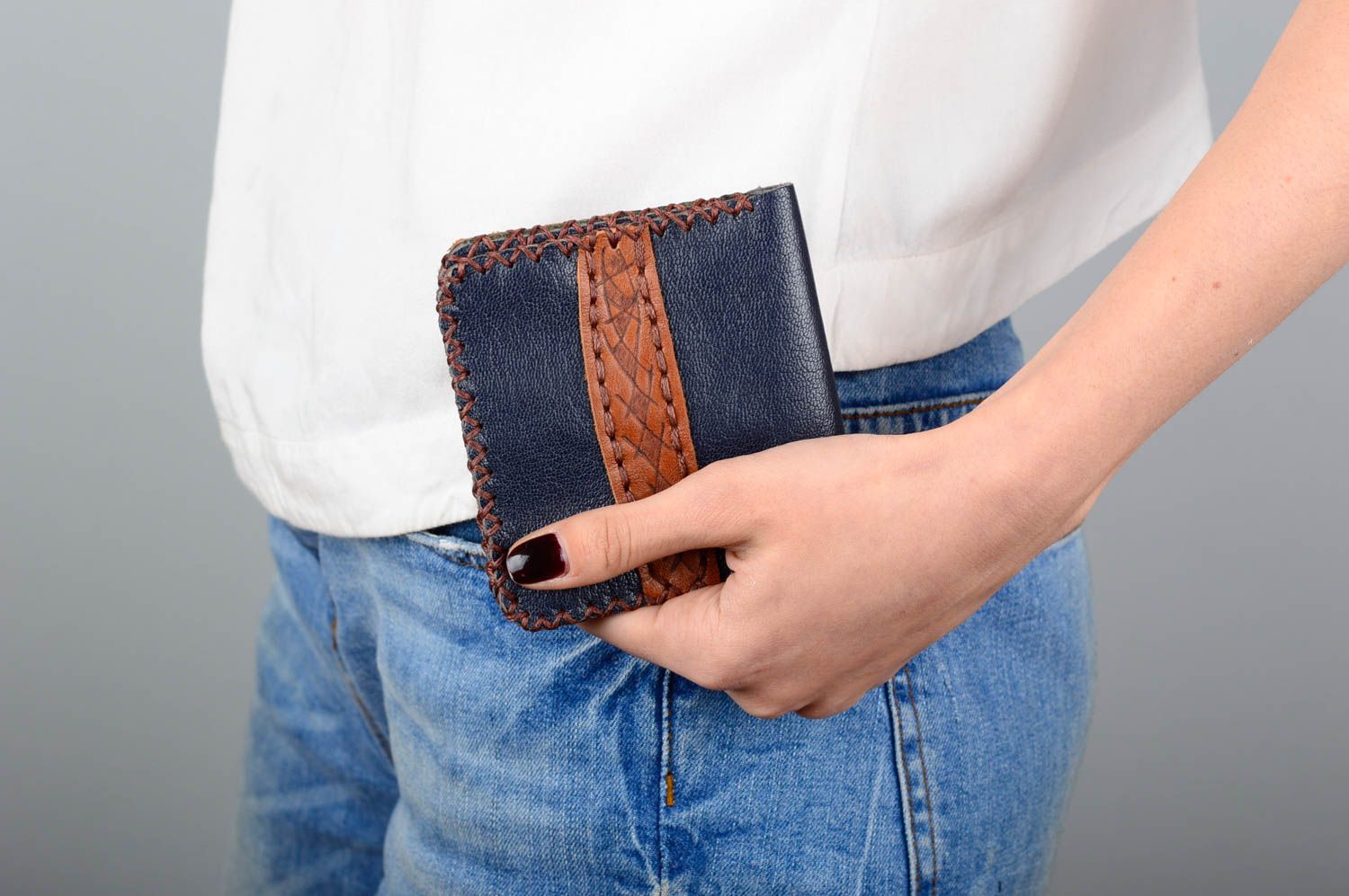 Small handmade leather wallet unusual unisex wallet fashion accessories photo 5