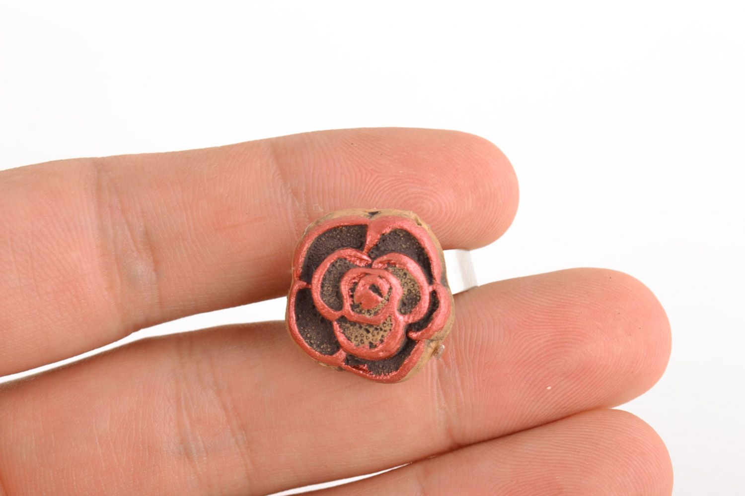 Regulierbarer handgemachter Ton Ring mit Blume und Metallfurnitur für modische Damen foto 2