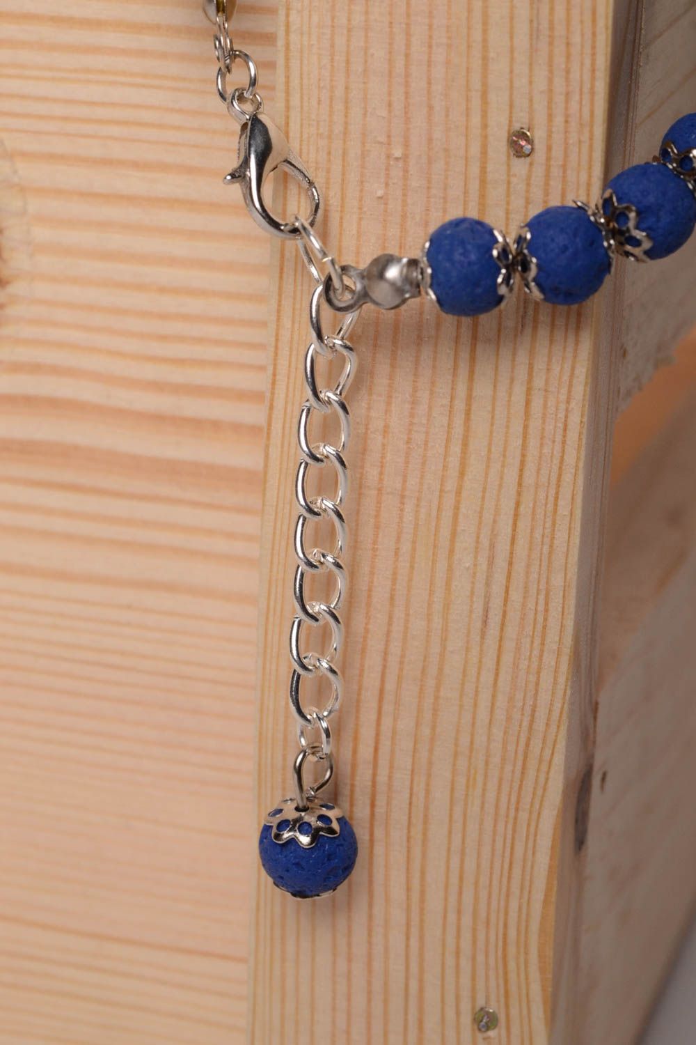 Синий браслет ручной работы браслет из полимерной глины подарок девушке фото 6