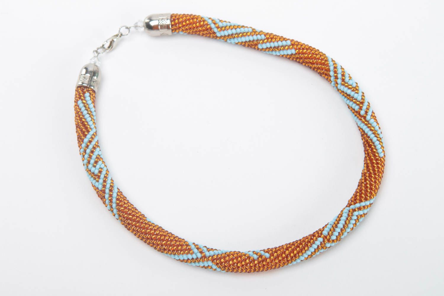Collier spirale Bijou fait main perles de rocaille Cadeau femme marron et bleu photo 2