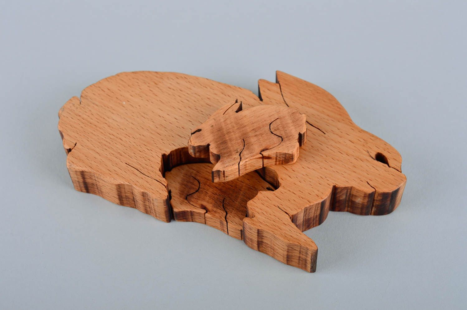 Puzzle 3D en bois fait main Jouet d'éveil lapine et ses petits Cadeau bébé photo 5