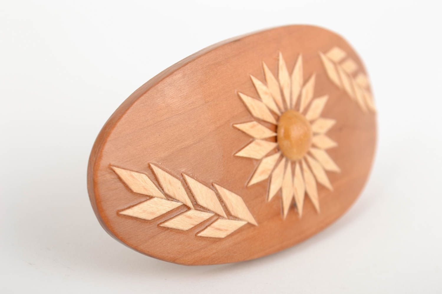 Handmade schöne Haarspange aus Holz mit Muster Öko Accessoire foto 3