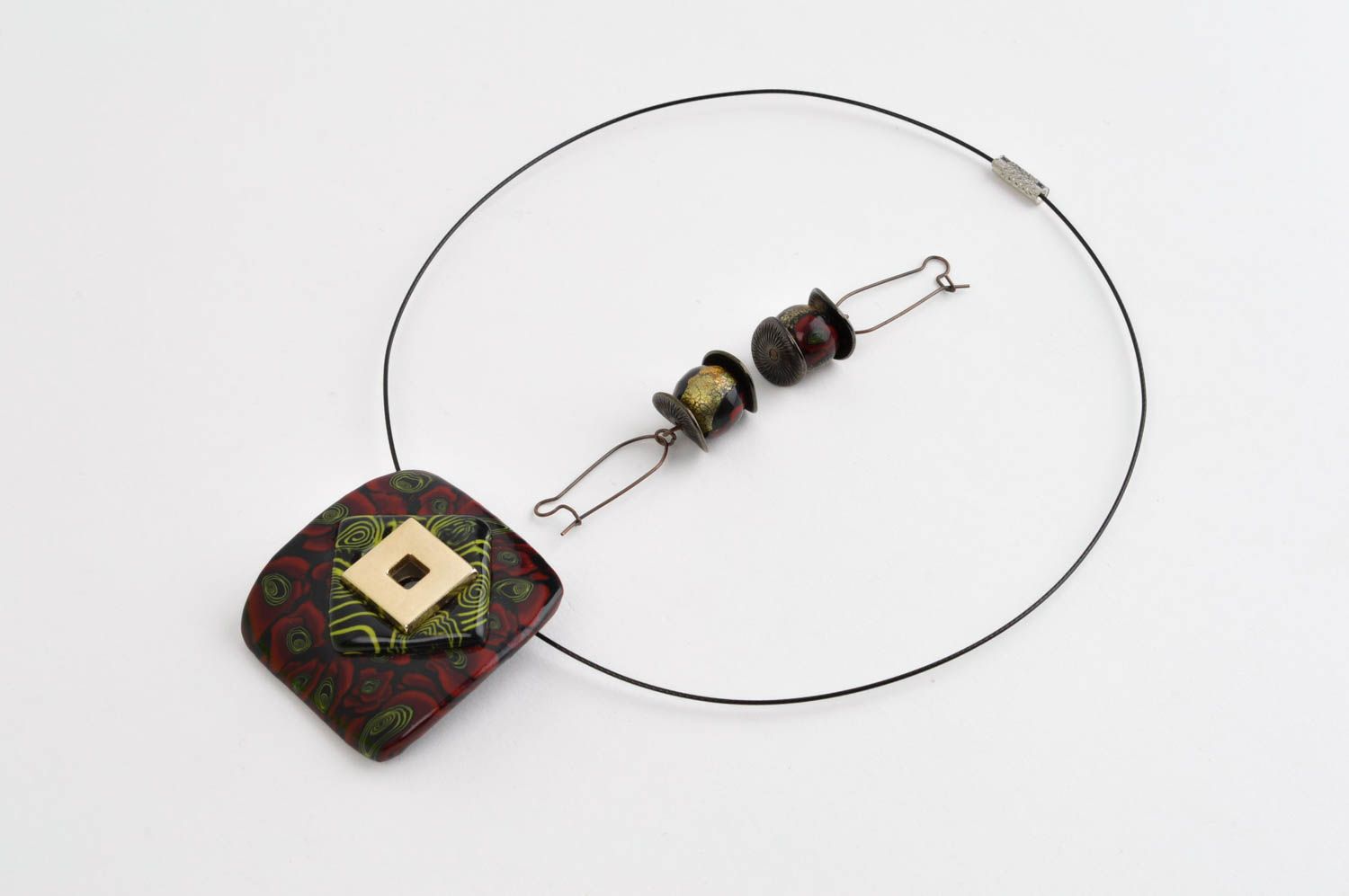 Handmade pendant long earrings made of polymer clay handmade plastic jewelry photo 3
