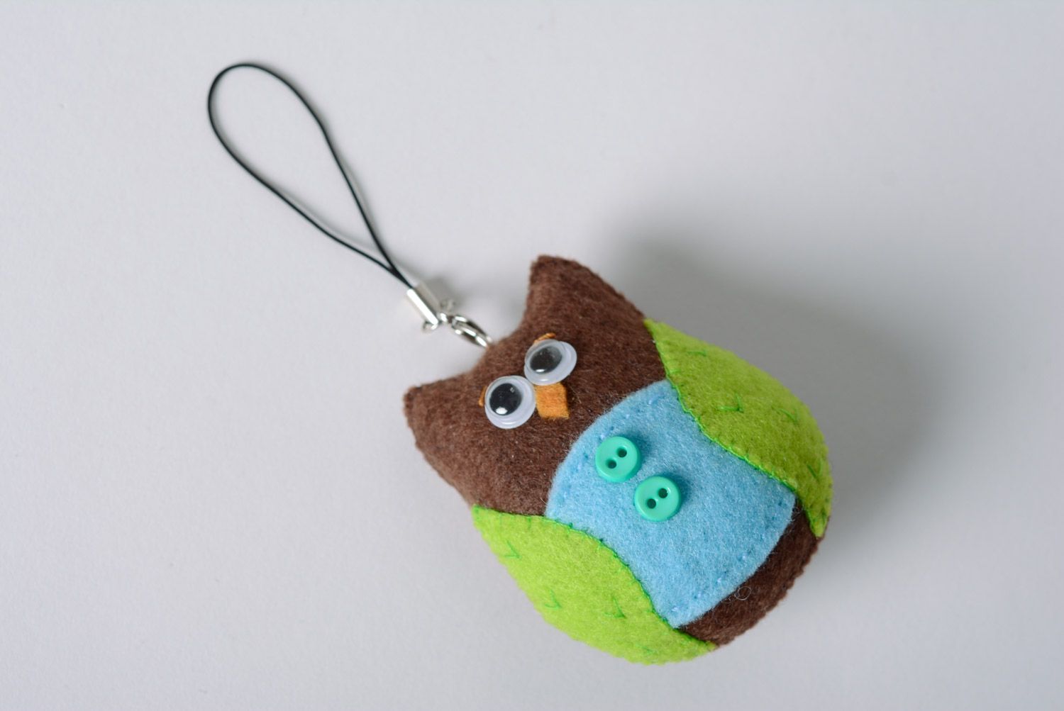 Handmade beautiful funny keychain made of a felt pretty brown owl present for children photo 1
