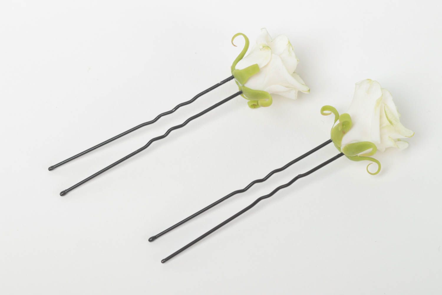 Handmade hair pins flower hair pins polymer hair pins unusual set of 2 items photo 3