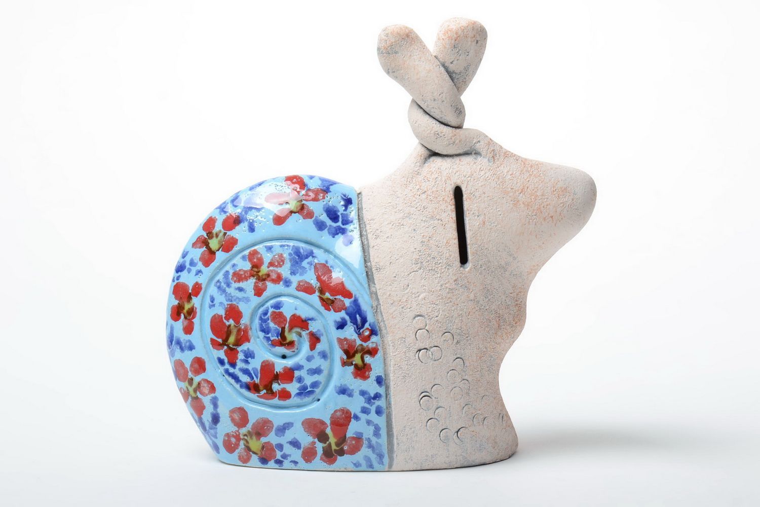 Handmade designer semi porcelain painted figurine money box floral blue snail photo 3