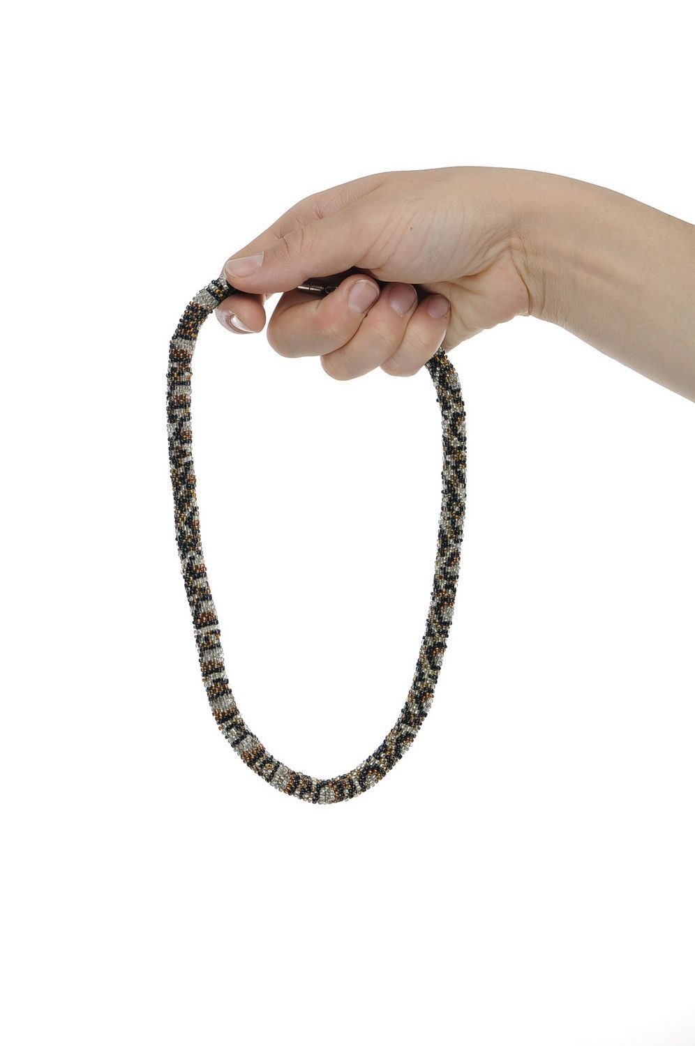 Beaded jute necklace Snakeskin photo 5