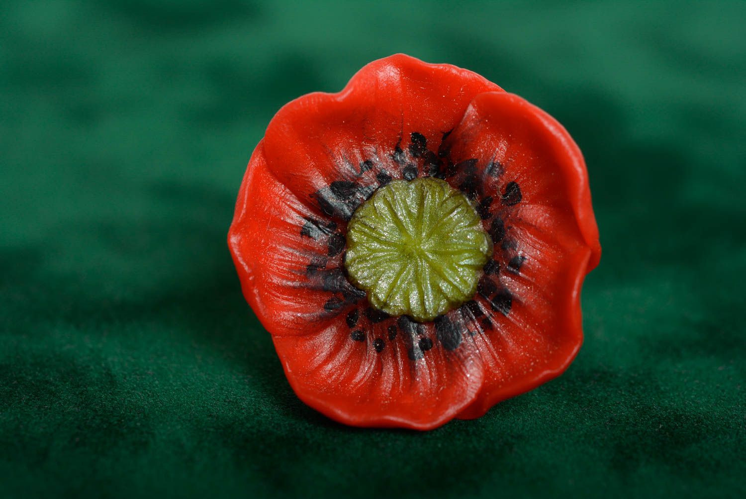 Beautiful handmade designer plastic flower ring in the shape of red poppy photo 3