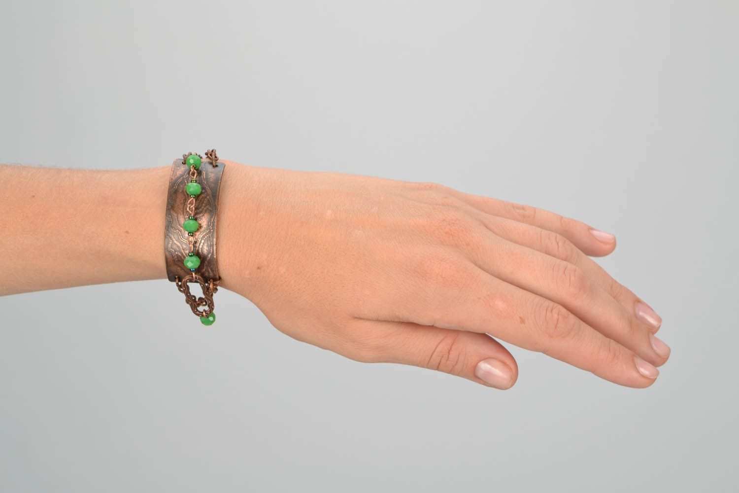 Bracelet fait main cuivre avec perles en verre photo 2