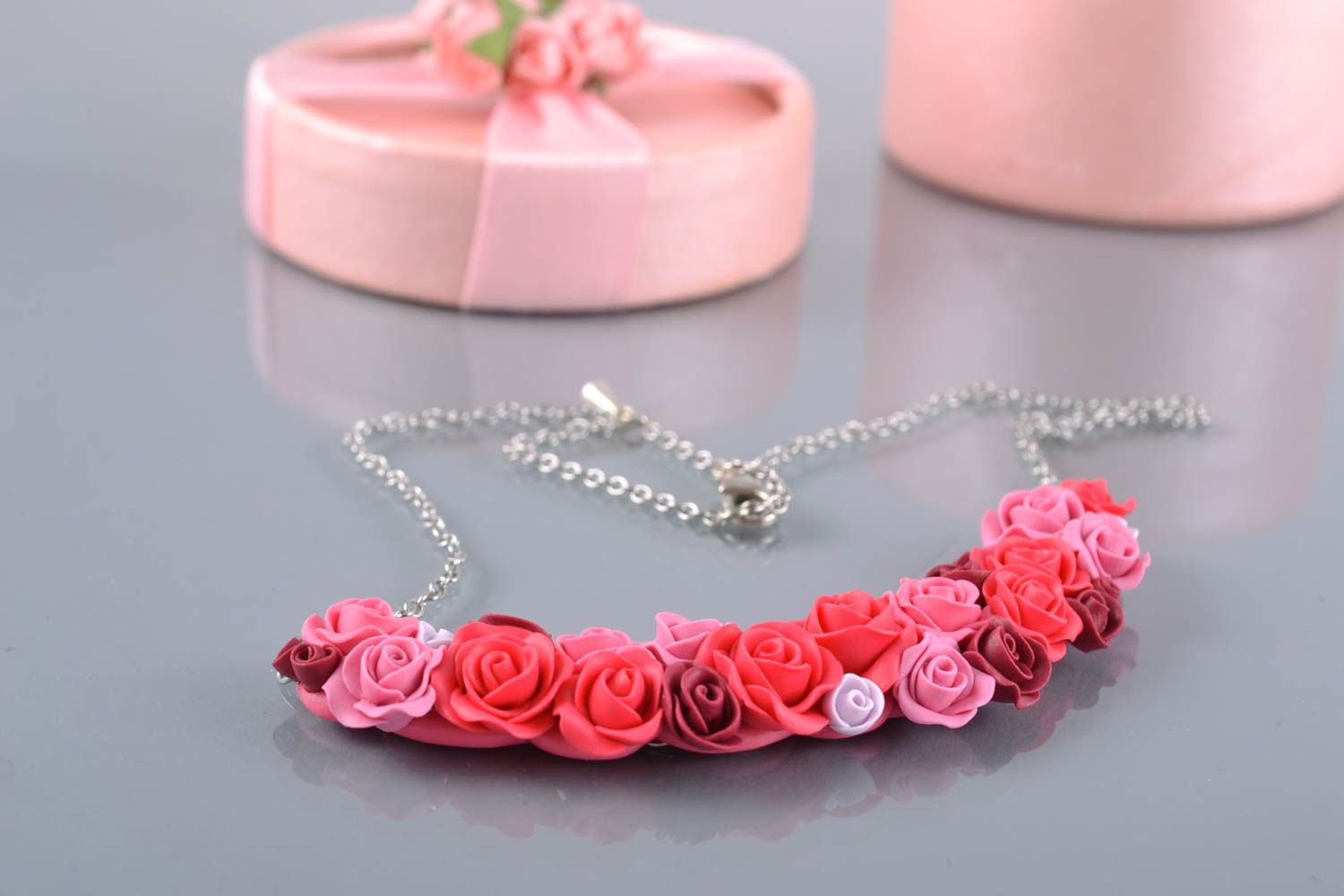 Polymer clay necklace Rose Buds photo 1