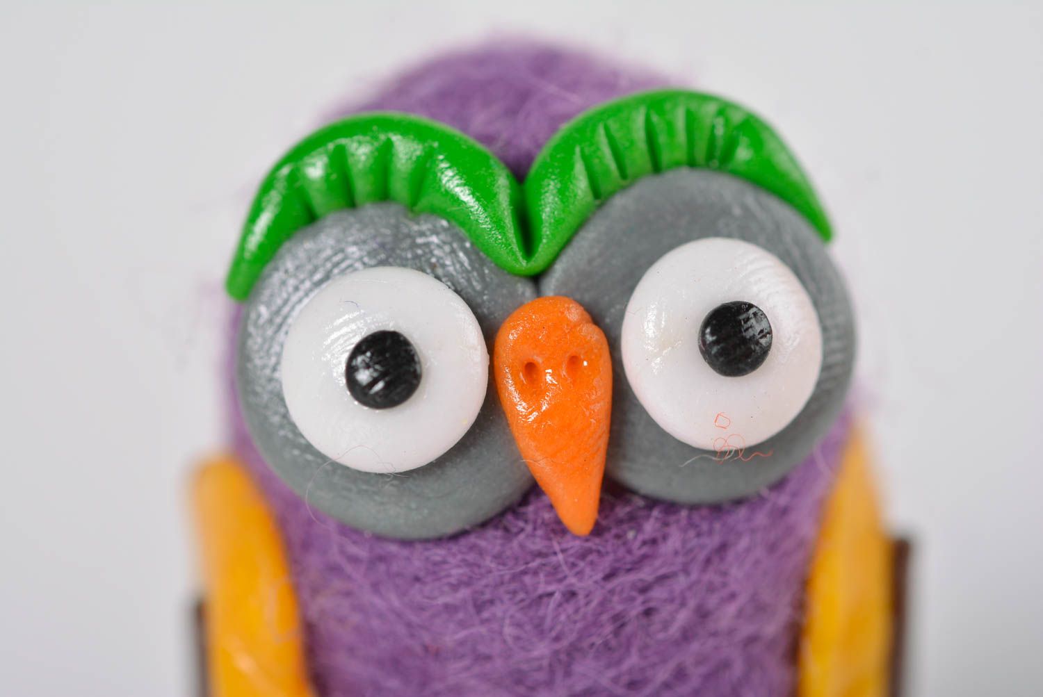 Handmade woolen toy violet unusual statuette designer owl figurine cute toy photo 2
