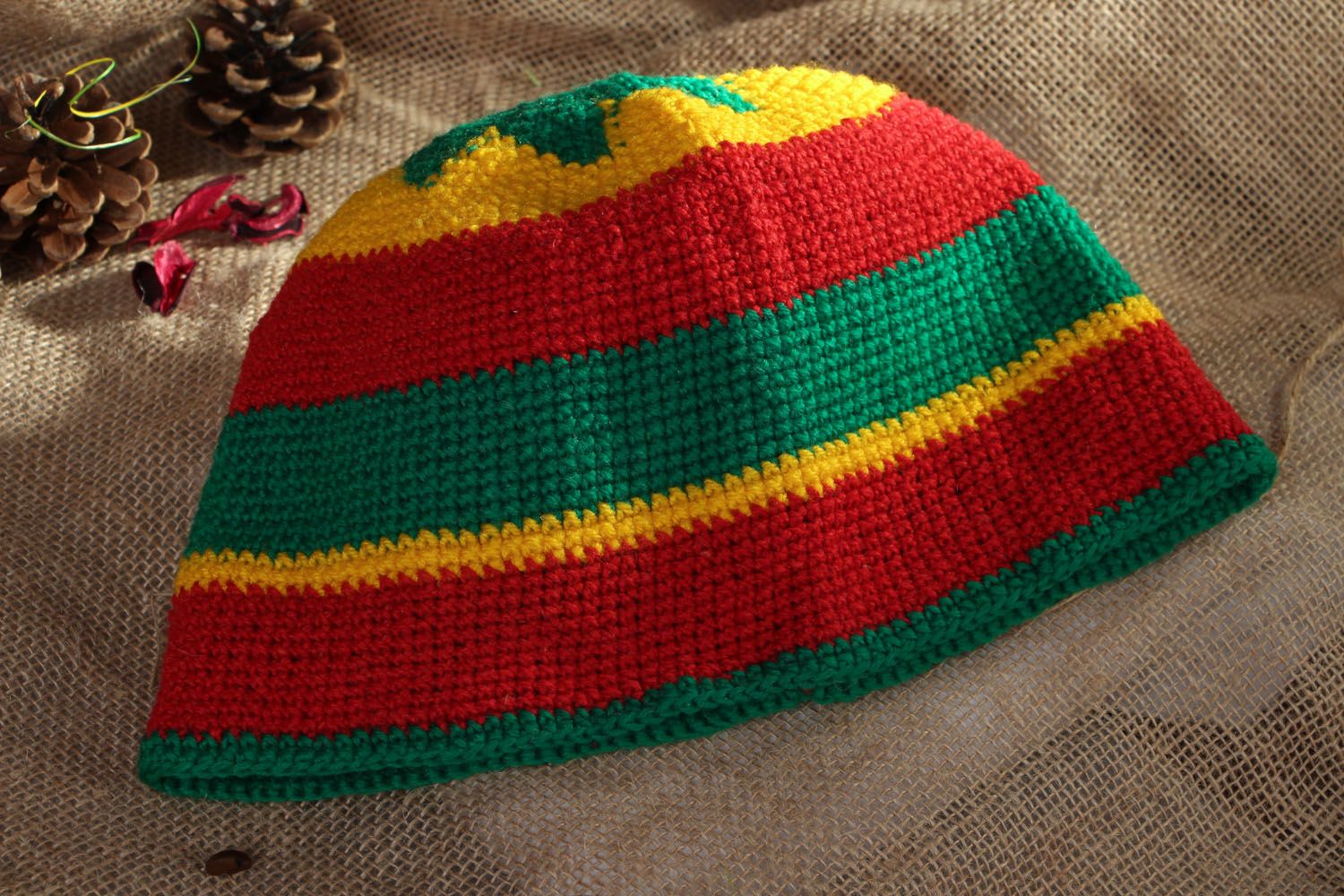 Bonnet tricoté au crochet multicolore fait main photo 5